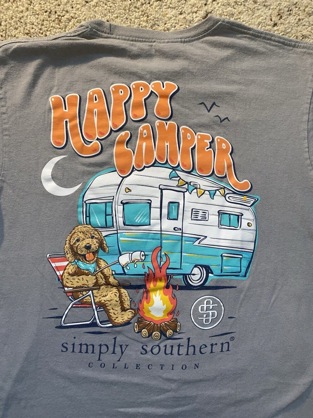 Simply Southern Happy Camper Women’s Medium Summer Golden Doodle Tee Shirt
